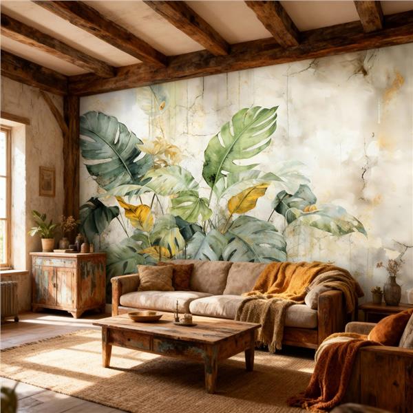 Vintage Yapraklar Tasarım Duvar Kağıdı